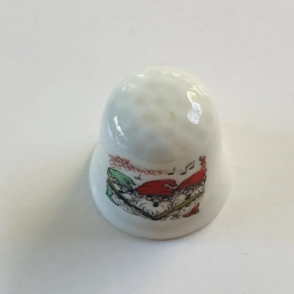 Vintage Porcelain Collectible‎ Christmas Thimble Singing Santa Decor
